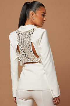 Skyla – Verziertes Blazer-Set | Embellished, Weiss-3
