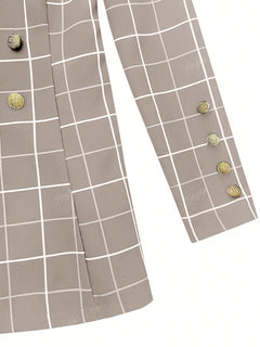 Damen Karo-Blazer | Double Breasted, Metallic-Knöpfe & Lapel-Revers
