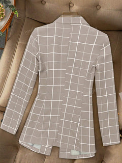 Damen Karo-Blazer | Double Breasted, Metallic-Knöpfe & Lapel-Revers