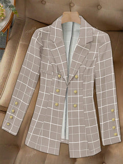 Damen Karo-Blazer | Double Breasted, Metallic-Knöpfe & Lapel-Revers
